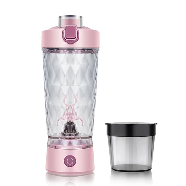 Juicer 600 ml, självblandande elektrisk kopp med pulverlåda (rosa)