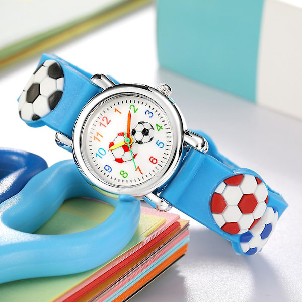 Farfi Barn Fotbollsmönster 3D Relief Armbandsur Sky Blue