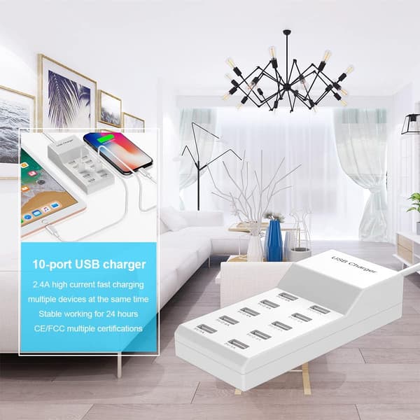 5V 2.4A USB-ladestation til 10 porte