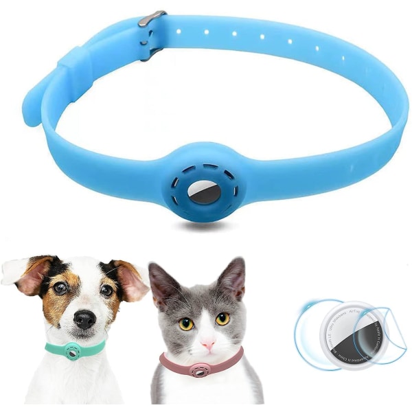 AirTag -kaulapanta pidike AirTag -kissanpanta 1 HD-suojakalvolla 9-19,5 tuuman pehmeät silikoniset koiranpantat Blue