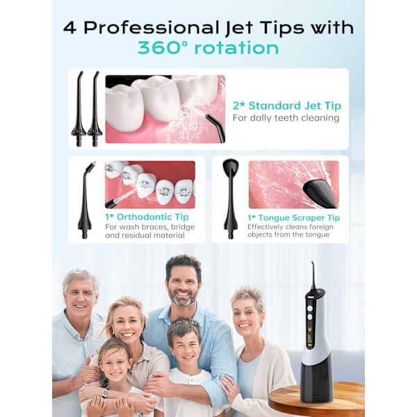 Oral Irrigator - 350 ml tank, 5 lägen LED-display, svart