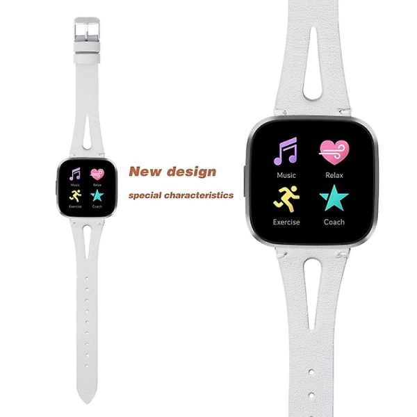 Til Fitbit Versa 2 læder urrem med midteråbning IDZ White
