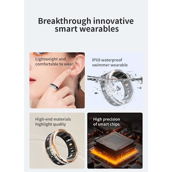 Smart Ring V2, Skridt, Puls, Sundheds Tracker, Kompatibel Med Iphone & Android (Sølv, 10#)