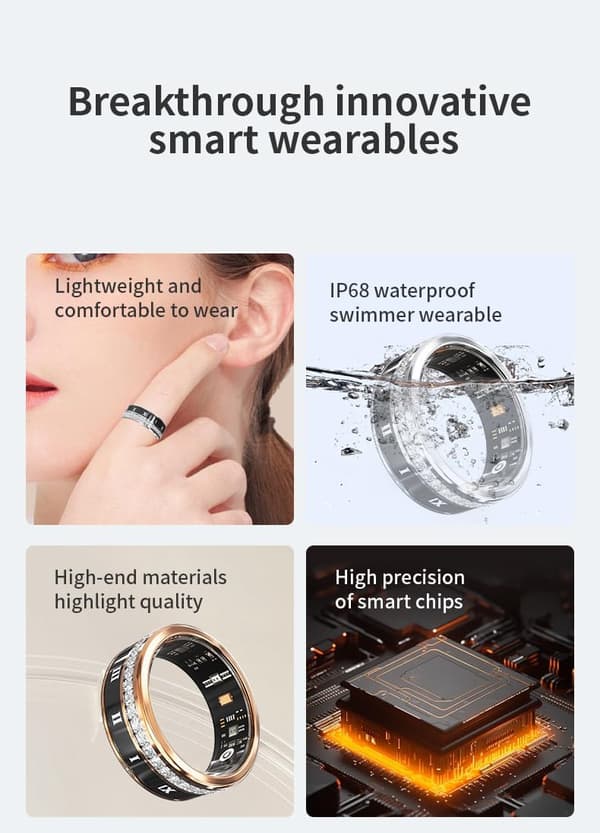 Smart Ring V2, Stegräknare, Puls, Hälsomätare, Kompatibel med Iphone & Android (Silver, 8#)