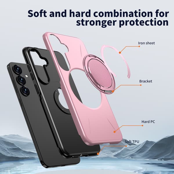 Fodral för Samsung Galaxy S25, roterande stöd TPU + PC Pink