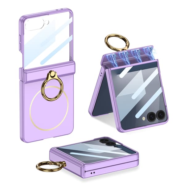 Etui til Samsung Z Flip7, magnetisk med ringholder (lilla)