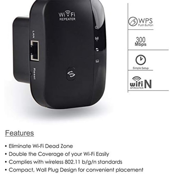 Wi-Fi Forstærker Repeater 300 Mbps (Sort)