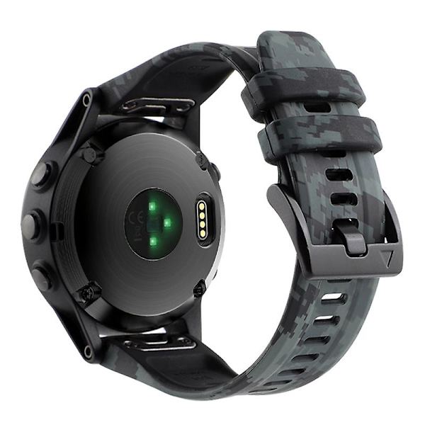 Silikonklokkebånd til Garmin Fenix 7x / 6x, kamuflasjemønster 26mm hurtigutløsering uformell rem Camouflage Black