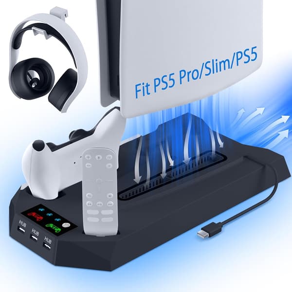 Køleventilator - Med Dobbelt Ladestation Til Playstation 5 Pro/Slim (Sort)