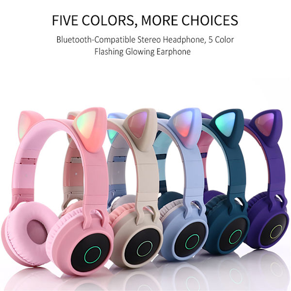 Cute Cat Ear Headset LED trådløs Bluetooth-kompatible hovedtelefoner med mikrofon glødende øretelefoner til børn Gaver døtre piger dark green
