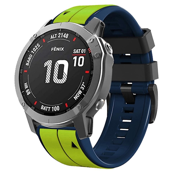 For Garmin Tactix 7 Pro/Fenix 7X/Fenix 6X Pro silikone urrem udskiftning dobbelt farve smart urrem 26mm Lime Blue