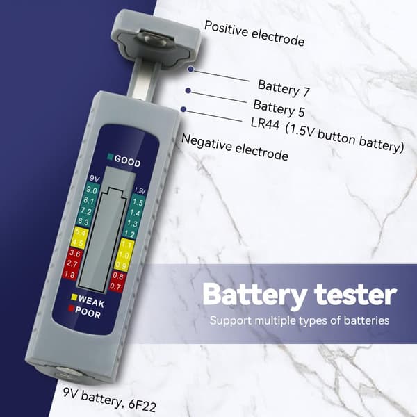 Digital batteritester, til 1,5 V batteri (AA AAA knapcellebatteri), 9 V batteri