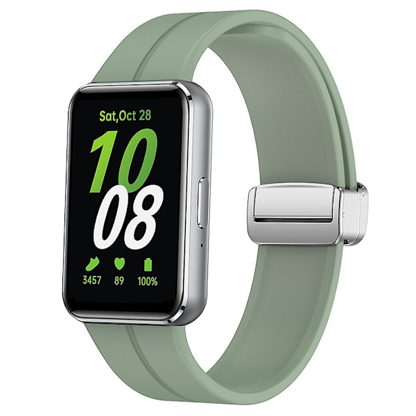 For Samsung Galaxy Fit3 Erstatningsarmbånd Myk Silikonklokkebånd med Magnetisk Foldespenne Grey Green