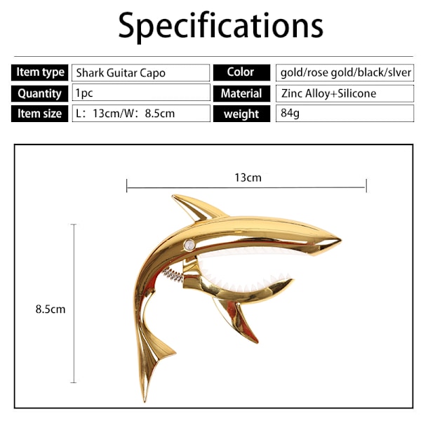 Gitar Capo Shark Akustisk tuner Gitartilbehør Hurtigbytteklemme elektrisk gitar Shark Capo Musikkinstrument Acousti silver