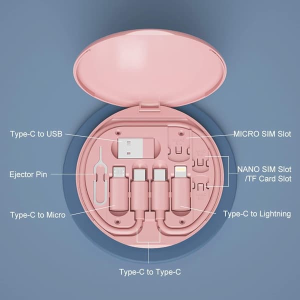 Adapter - Multi USB-laddningsadapterkabelkit (Rosa)