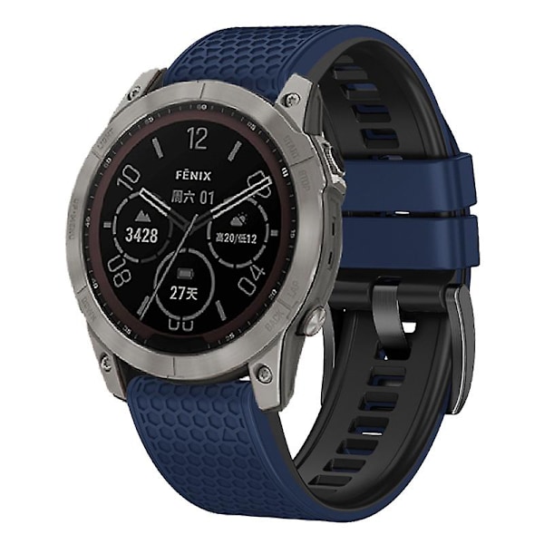 Dot Texture Silikonbånd for Garmin Tactix 7 Pro / Fenix 7x / 6x Pro / 5x Plus, 26mm tofarget klokkestropp Sapphire Black