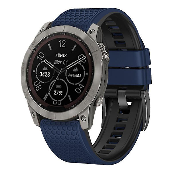 Pistekuvioinen silikoniranneke Garmin Tactix 7 Prolle / Fenix 7x:lle / 6x Prolle / 5x Plus:lle, 26 mm:n kaksiväriranneke Sapphire Black