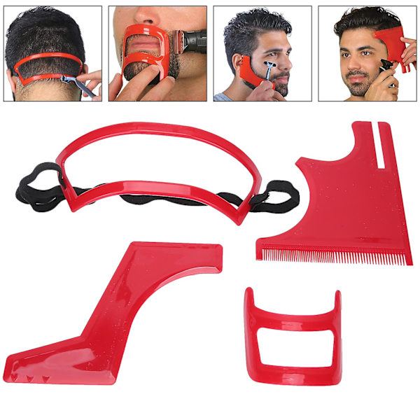 Skäggformningsverktygssats Skäggstyling Klippning Hårlinje Grooming Röd Plast Skäggmall Set