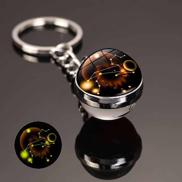 Ny 12 Constellation nøglering Stjernehimmel lysende nøglering Time Stone Glas Kugle nøglering tilbehør Vedhæng nøglering gaver Leo