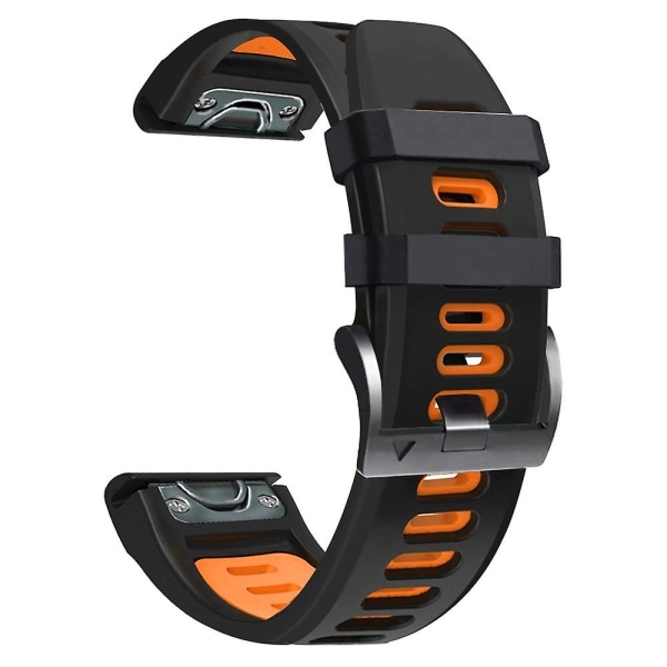 26 mm silikonikellon watch Garmin Fenix ​​5x Plus -puhelimeen Black Orange