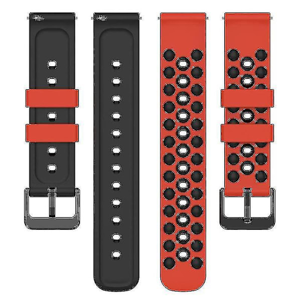 Til Samsung, Huawei, Huami, Polar Universal Watch Band 20mm Watch Strap med Multi Round Holes Red Black G Samsung Galaxy Watch4