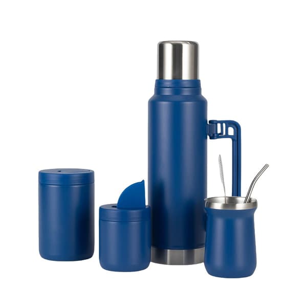 Termoflaske, 1200 ml rustfrit stål Yerba Mate tekande, med håndtag (blå) Blue 1200ml