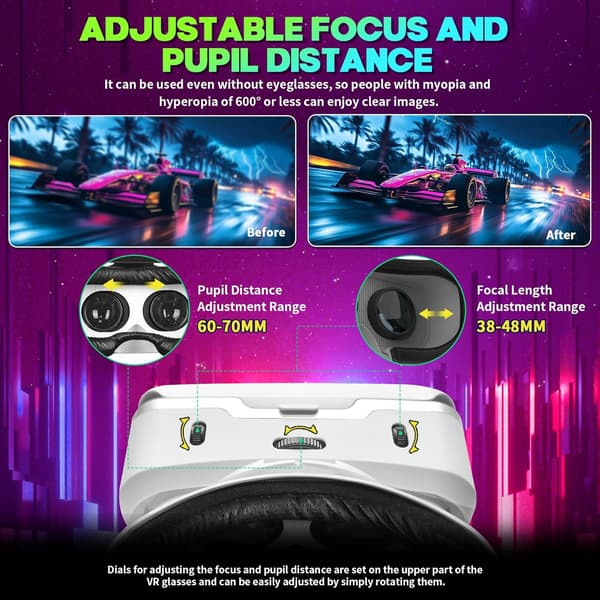 Virtual Reality Briller - Til Smartphones 4,7-7,2 Tommer, Justerbart Fokus & Ipd (Sort)