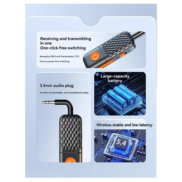 Bluetooth 5.4-modtager Sender 3,5 mm Aux-stik