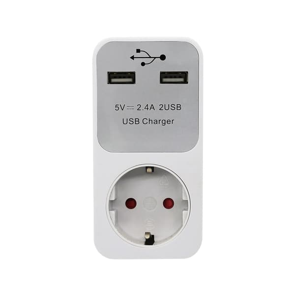 EU-stikadapter med 2 USB-porte, 1-vejs stik (2-pak)