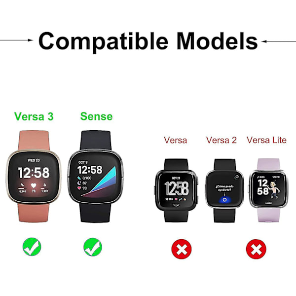 Versa 3 / Sense Smart Watch Laddarkabel Kompatibel med Fitbit Sense & Fitbit Versa 3 Laddning av USB -sladd Tillbehör för Fitbit Versa 3/s 2 Pack