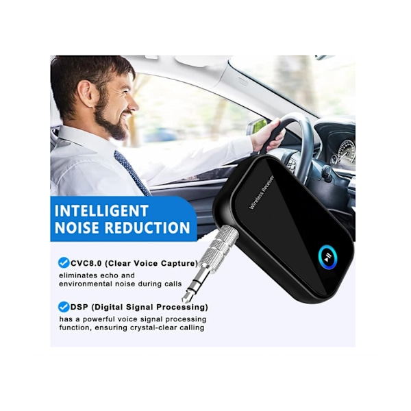 Bluetooth 5.0-modtager, Bluetooth bil-aux-adapter med støjreduktion/håndfri opkald, miniadapter,