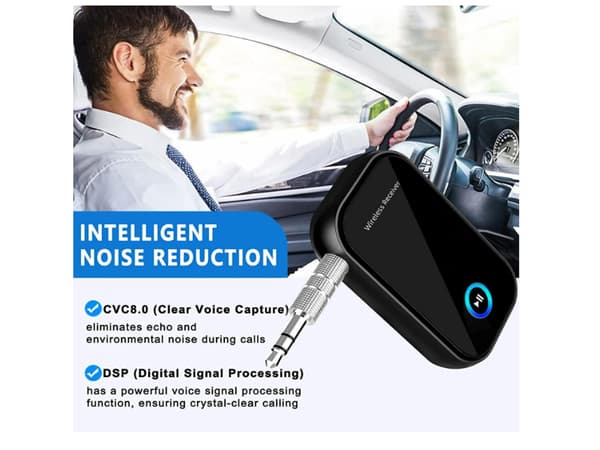 Bluetooth 5.0 Mottaker, Bluetooth Bil Aux Adapter med Støyreduksjon/Håndsfree Samtaler, Mini Adapter,