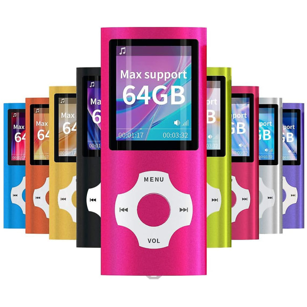 Mp3 Mp4 musikkspiller med bildeviser E-bokleser Taleopptaker FM Radio Video Pink 8GB