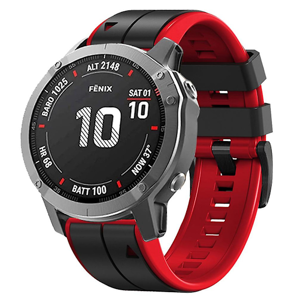 For Garmin Tactix 7 Pro/Fenix 7X/Fenix 6X Pro Silikon Armbånd Rem Erstatning Dual Farge Smart Klokke Rem 26mm Black Red