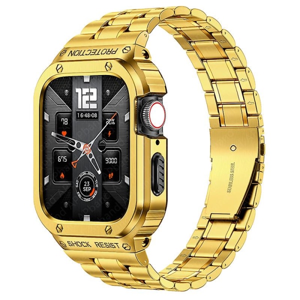 Case i rostfritt stål + rem För Apple Watch Band 44 mm 45 mm 49 mm 45 Mm Bumper Cover Tillbehör Iwatch Ultra Series 8 6 Se 7 Rem 45mm gold