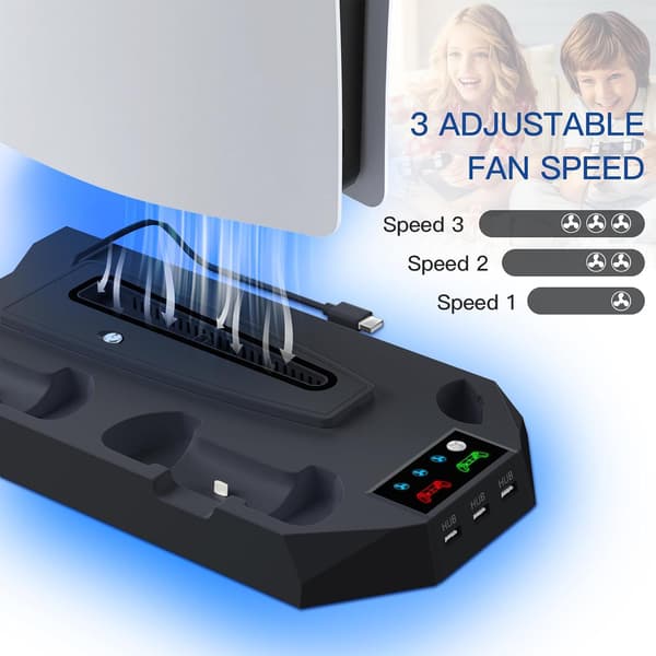 Køleventilator - Med dobbelt ladestation til Playstation 5 Pro/Slim (Sort)
