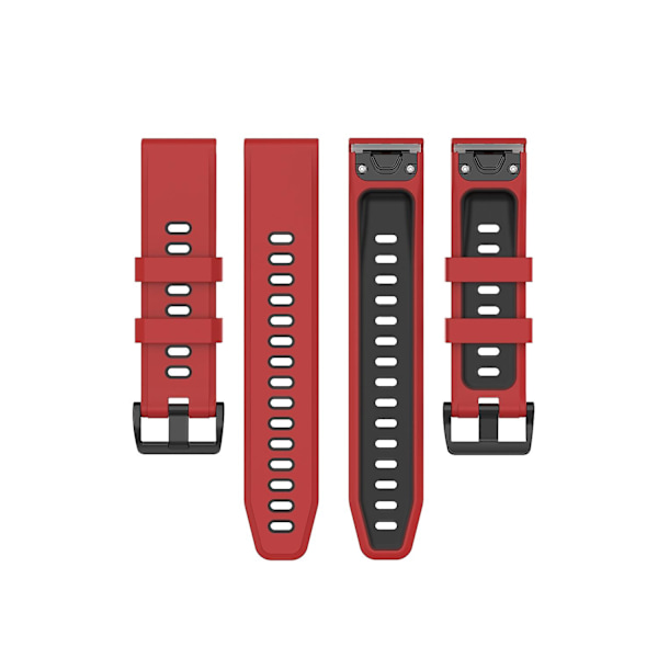 22 mm tofarvet silikone urrem til Garmin Fenix ​​7 / Epix Red Black