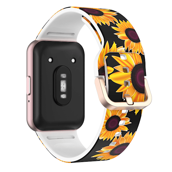 For Samsung Galaxy Fit3 mønstertrykk silikonrem erstatningsklokkebånd Black Sunflower