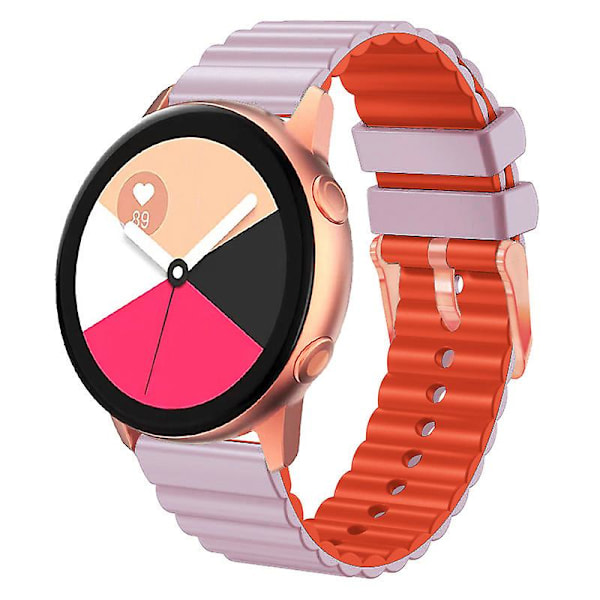 Vaakasuuntaiset raidat -ranneke Samsung Galaxy Watch6:lle / Watch6 Classicille / Watch 5 Prolle / Watch4:lle, kaksiväriset 20 mm silikonirannekkeet Light Purple Orange