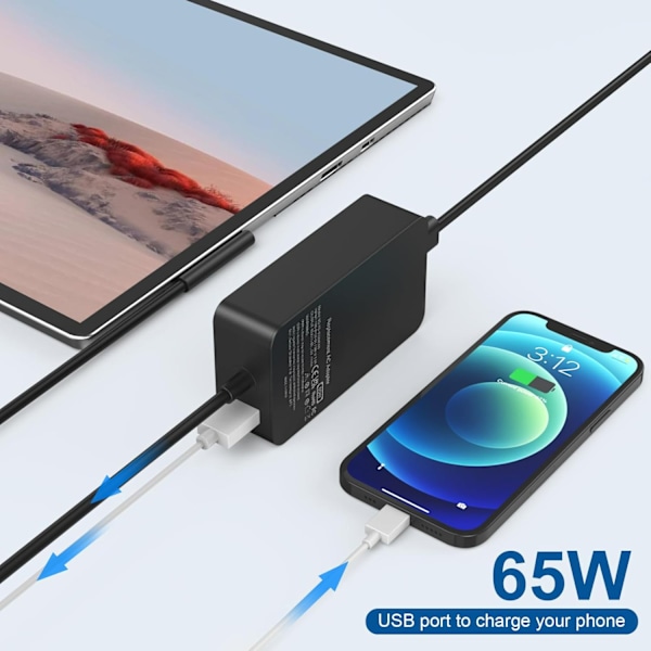 Lader for 65W Microsoft Surface Pro 8/7/6/5/4/Pro 7+/Pro 3/X 15V 4A strømadapter