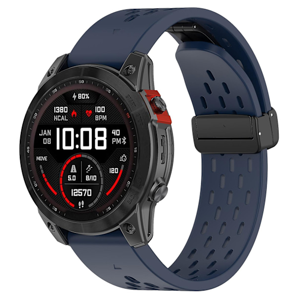 KLB-DDGJ-001 Til Garmin Fenix 7 / 7 Pro QuickFit 22mm Silikonurrem med Magnetisk Foldespænde Midnight Blue