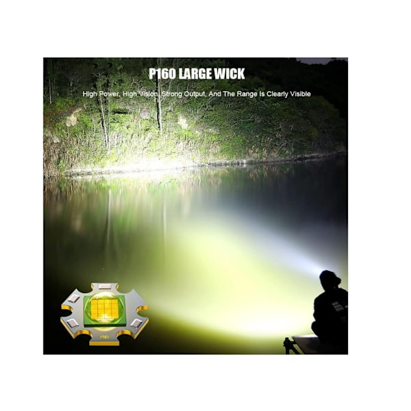 Superstarka LED-ficklampor med COB-sidoljus, 11 lägen, zoom, vattentät, svart
