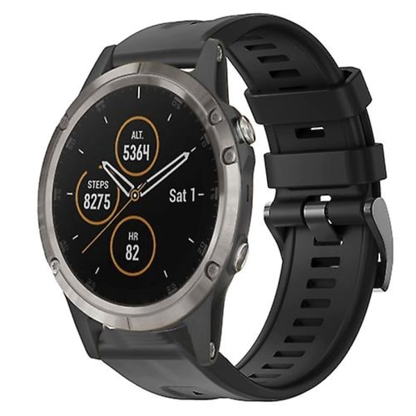 För Garmin Fenix ​​5 Metal Spänne Enfärgad Silikon Watch Band BCC Black