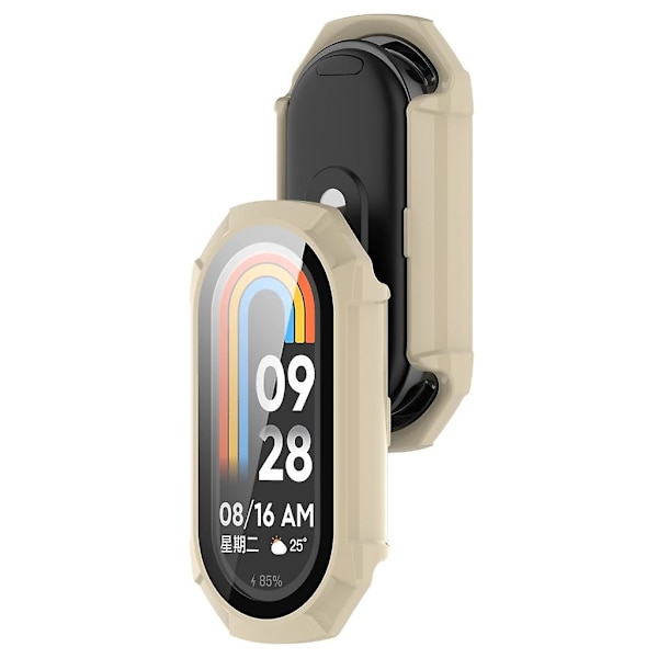 För Mi-Band 8 Full Edge-Screen Protector Case Watch Bumper-Shell Dammtätt cover Ivory white