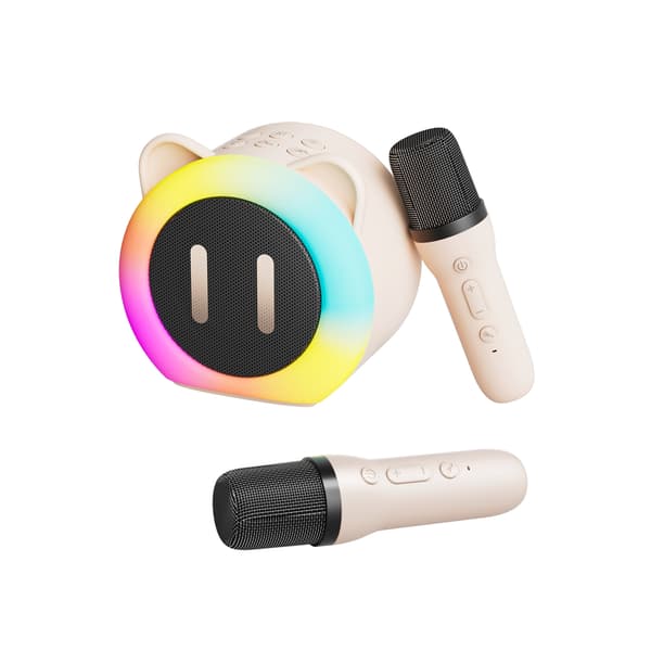 Bluetooth Karaoke-høyttaler med 2 trådløse mikrofoner (hvit)