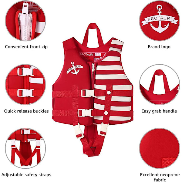 Toddler , flytväst för småbarn, barnväst flytande baddräkt badkläder med justerbar säkerhetsrem för unisex barn, ränder Stripes Red Small
