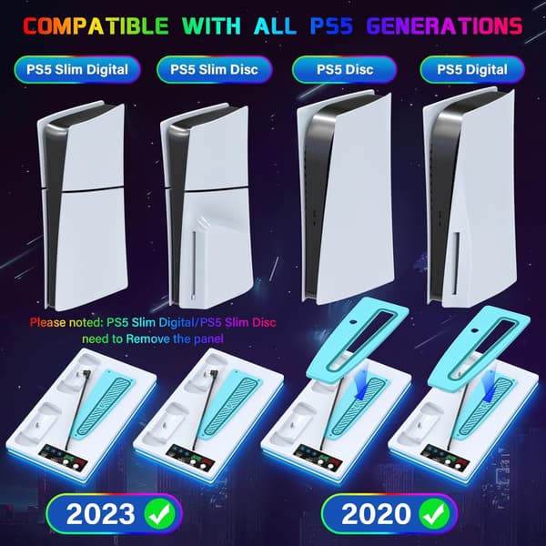 Kjølevifte - Med stativ og kontrollerladestasjon for Ps5/Ps5 Slim/Ps5 Pro (hvit)