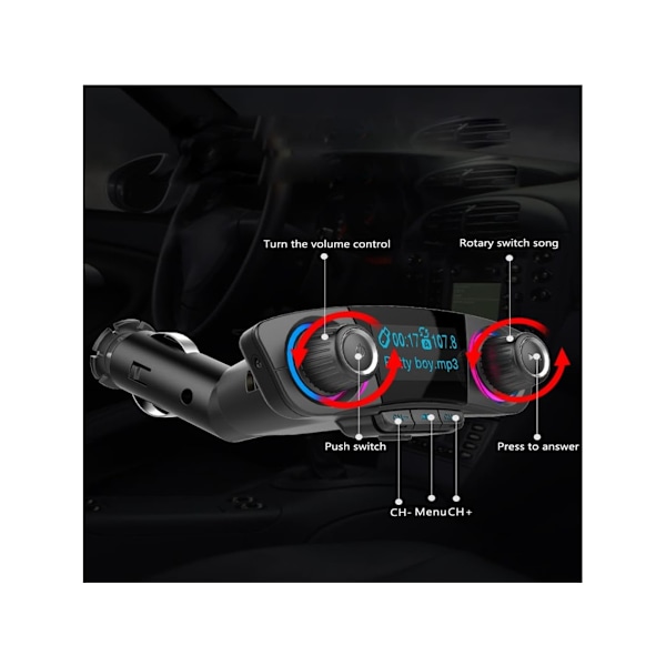 Premium Bluetooth 4.0 Bil MP3-afspiller USB Hurtig Opladning og FM-sender Praktisk Håndfri Opkald og Afspilning
