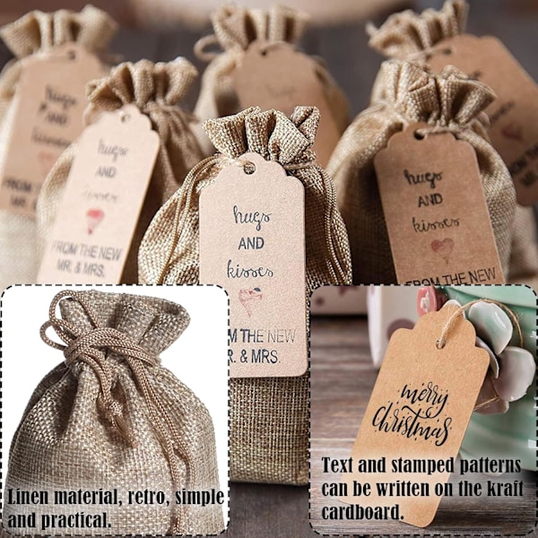 Jute Gaveposer med Snøring for Bryllupsgaver (13 x 18 cm)