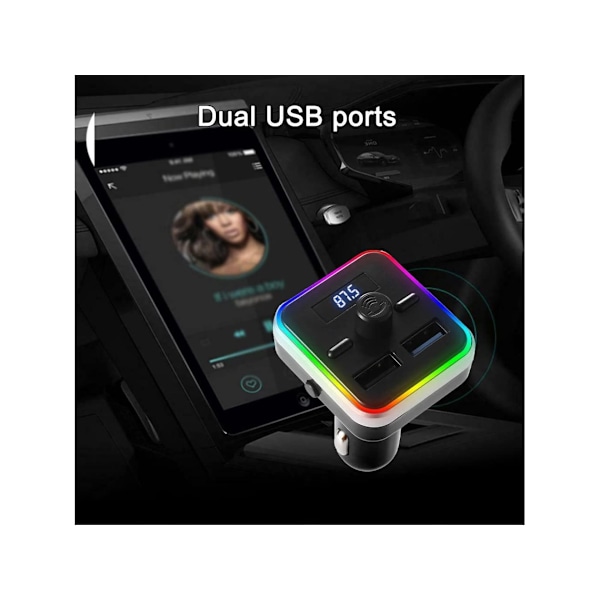 Biladapter med USB-laddningsportar, Bluetooth-kompatibel Stereo, Stöder 12V 24V (Svart)